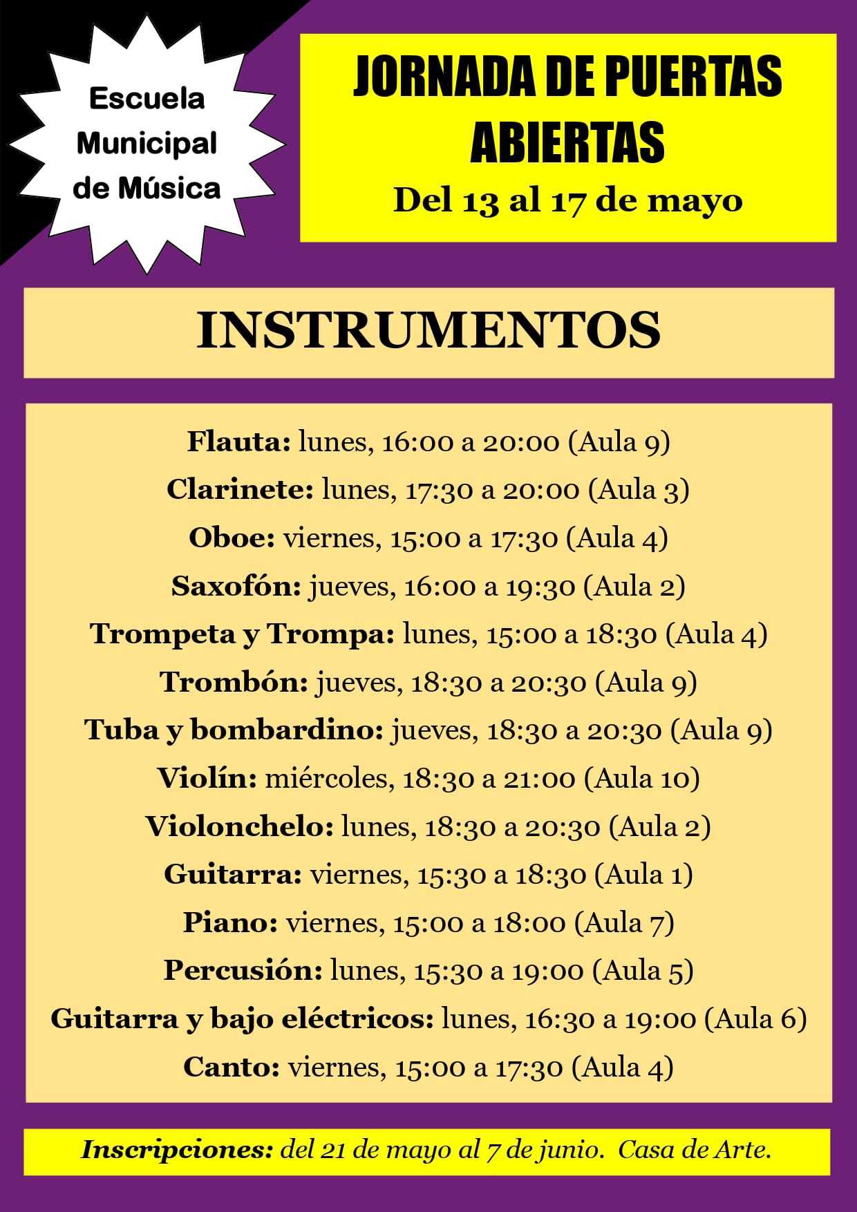 Preinscripciones nuevos alumnos y jornadas de puertas abiertas Escuela Mpal. de Música «Agustín Ruiz» de Arnedo