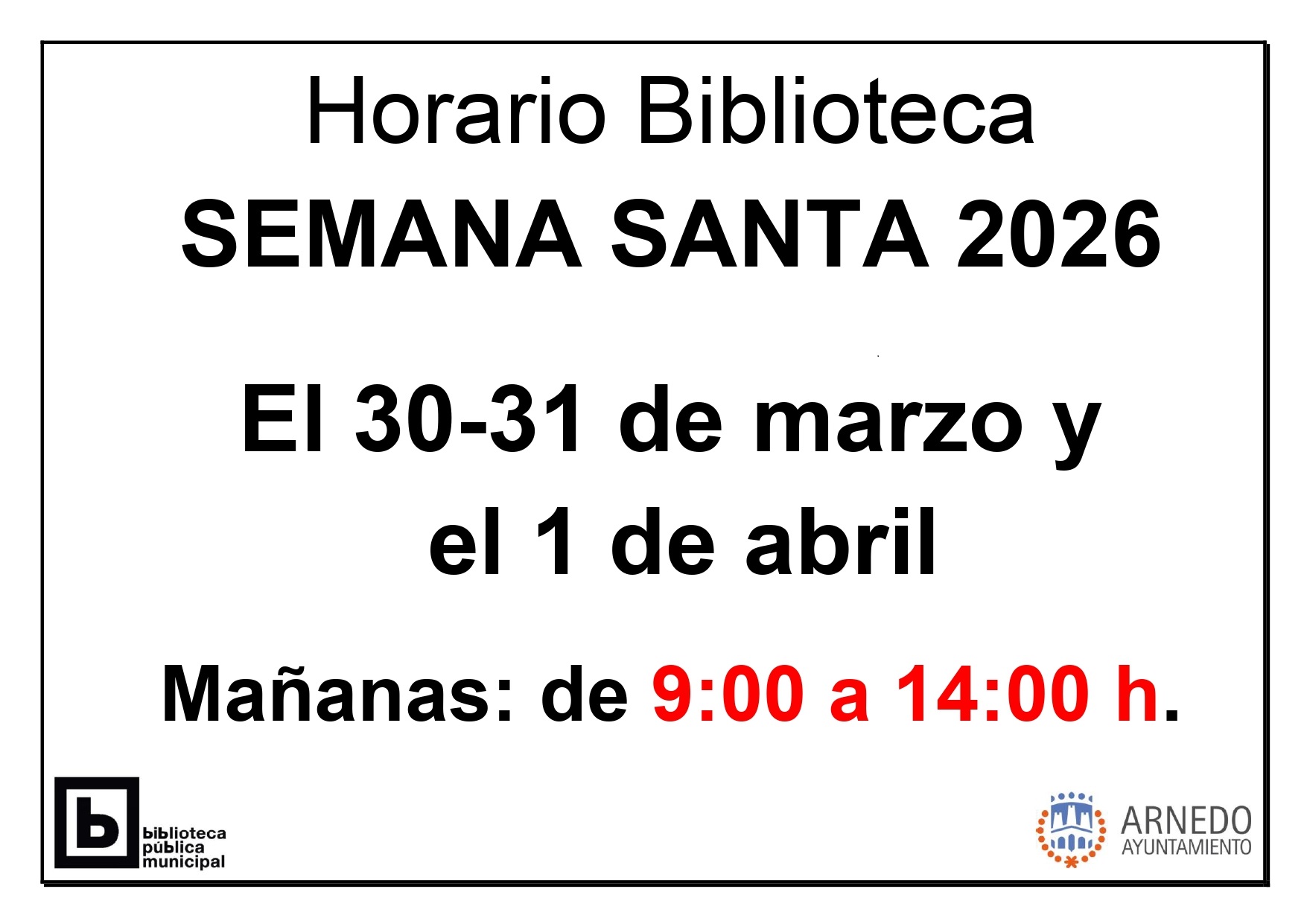 Horario de la Biblioteca en Semana Santa 2026