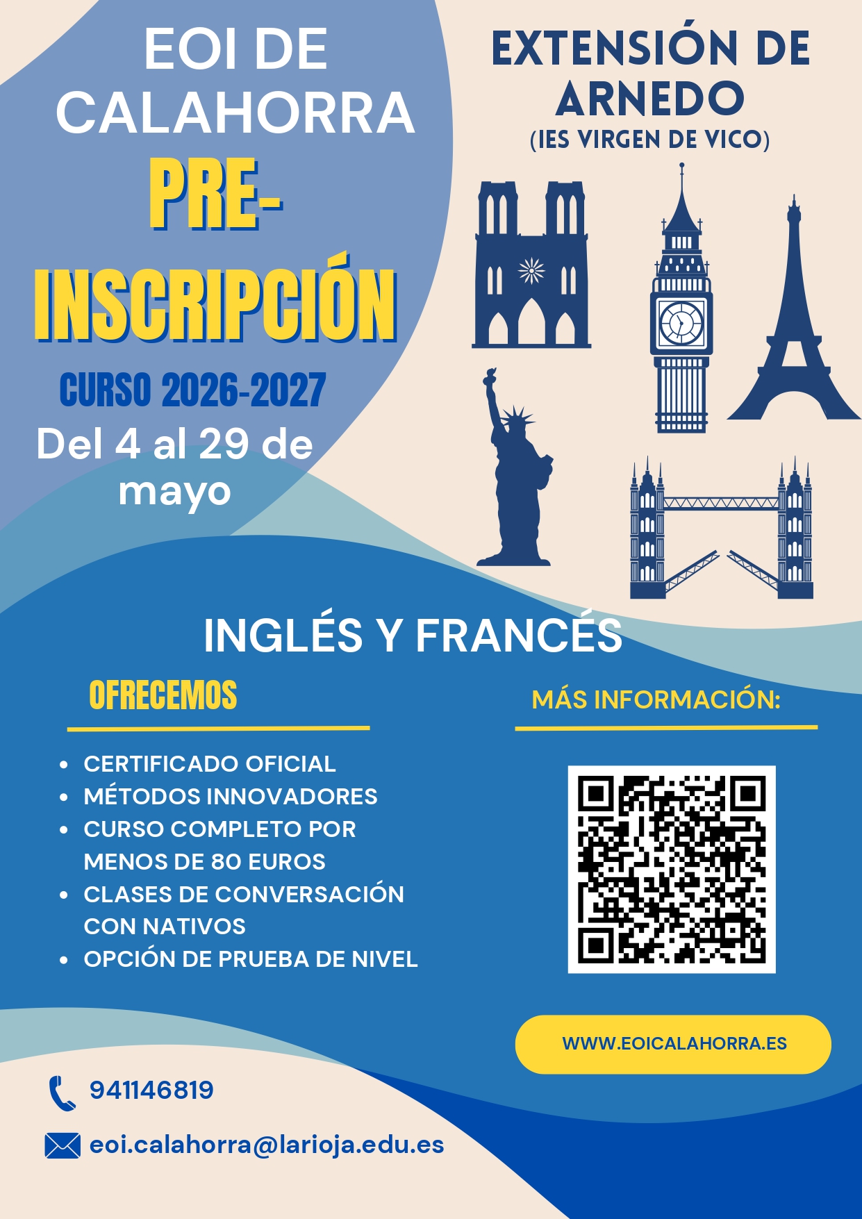 Abierto el plazo de preinscripción en la extensión de Arnedo de la Escuela Oficial de Idiomas para el curso 2026-2027