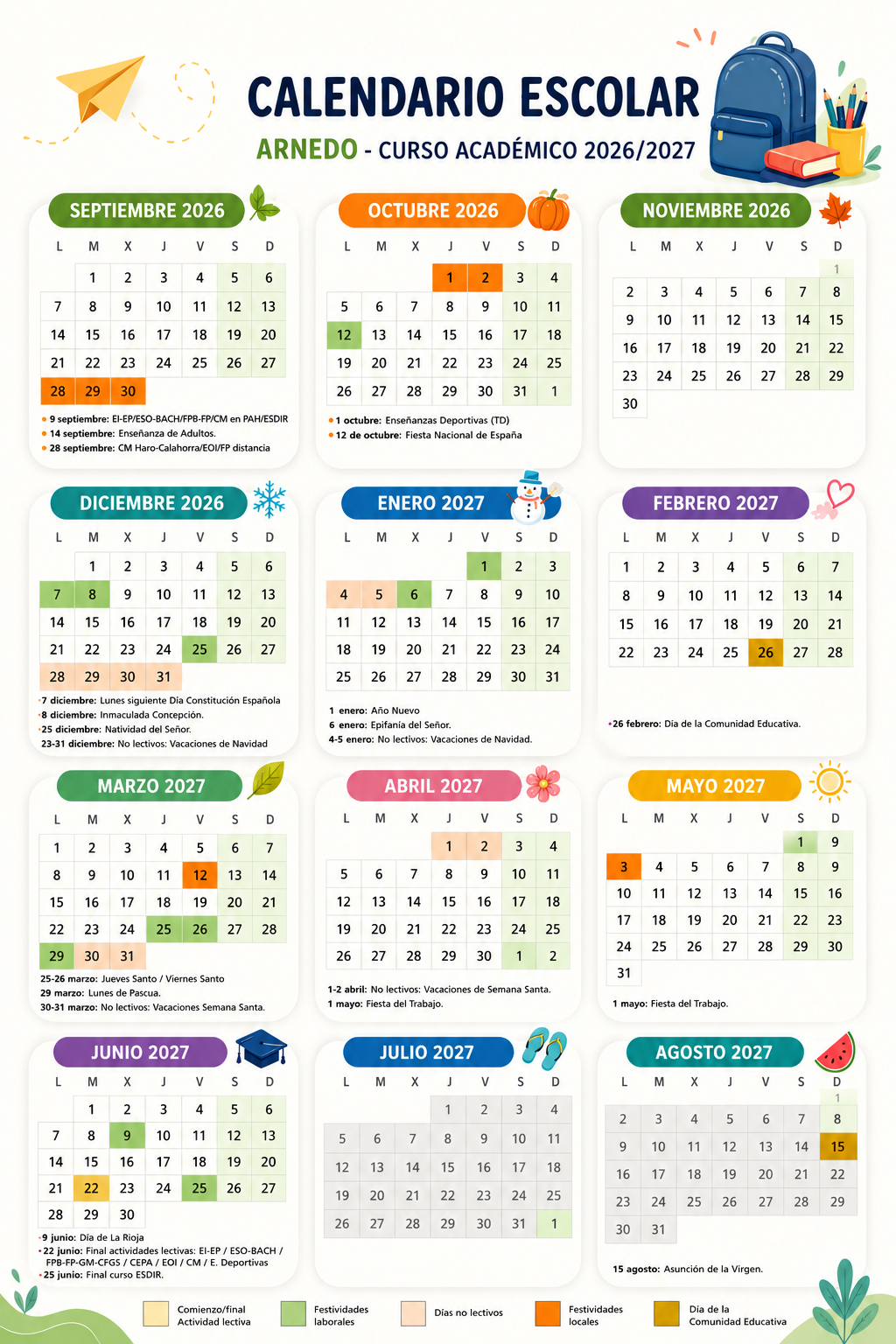 Aprobado el calendario escolar 2026/2027 para los centros educativos de Arnedo