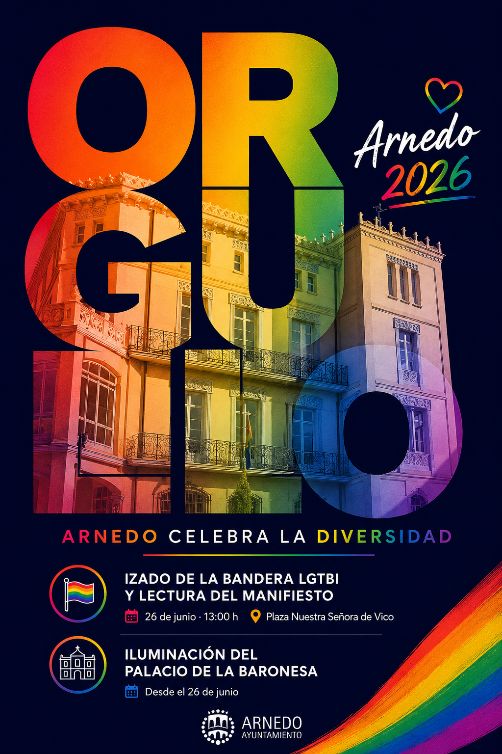 Arnedo celebrará el Orgullo LGTBI 2026 con el izado de la bandera y la iluminación del Palacio de la Baronesa